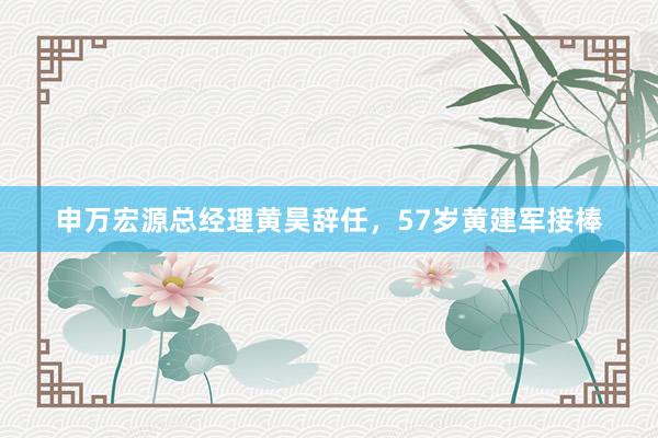 申万宏源总经理黄昊辞任，57岁黄建军接棒