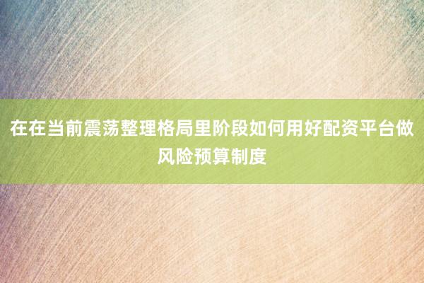 在在当前震荡整理格局里阶段如何用好配资平台做风险预算制度