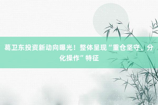葛卫东投资新动向曝光！整体呈现“重仓坚守、分化操作”特征