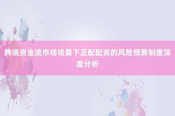 跨境资金流市场场景下正配配资的风险预算制度深度分析