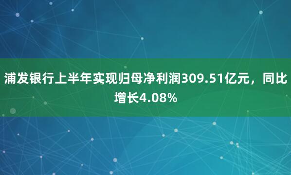 浦发银行上半年实现归母净利润309.51亿元，同比增长4.08%