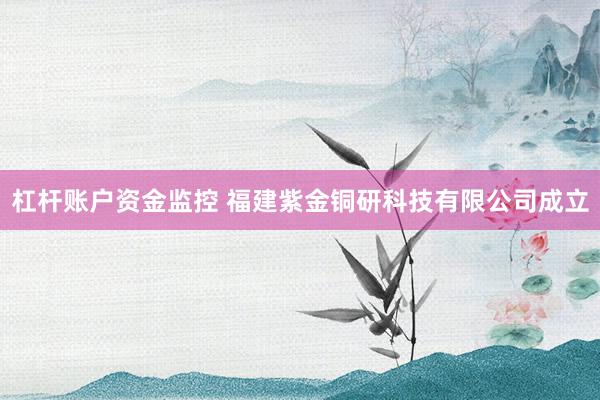 杠杆账户资金监控 福建紫金铜研科技有限公司成立