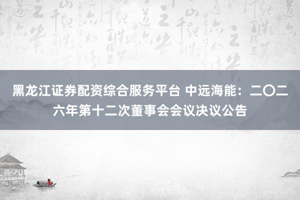 黑龙江证券配资综合服务平台 中远海能：二〇二六年第十二次董事会会议决议公告