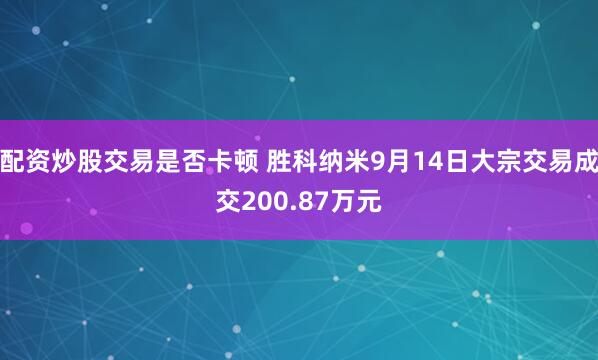 配资炒股交易是否卡顿 胜科纳米9月14日大宗交易成交200.87万元