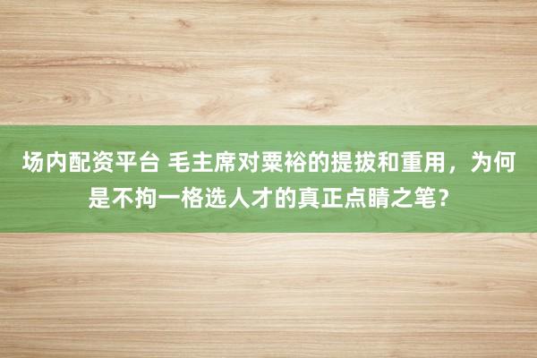 场内配资平台 毛主席对粟裕的提拔和重用，为何是不拘一格选人才的真正点睛之笔？